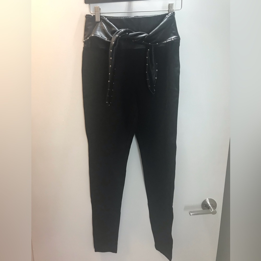 Bebe leggings with leather tie waist detail